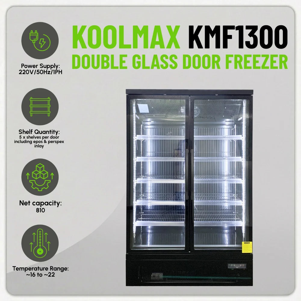 Koolmax KMF1300 Double Door Black Upright Display Freezer