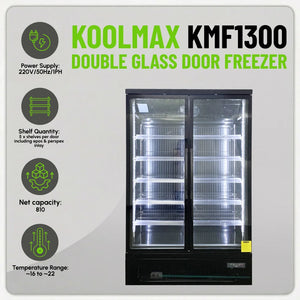 Koolmax KMF1300 Double Door Black Upright Display Freezer