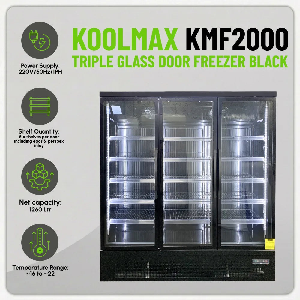 Koolmax KMF2000 Triple Door Black Upright Display Freezer