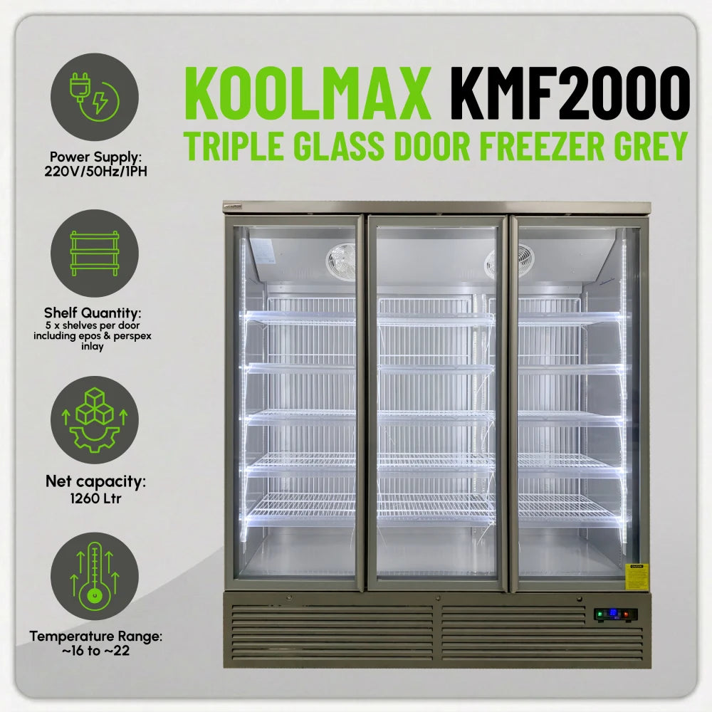 Koolmax KMF2000 Triple Door Grey Upright Display Freezer