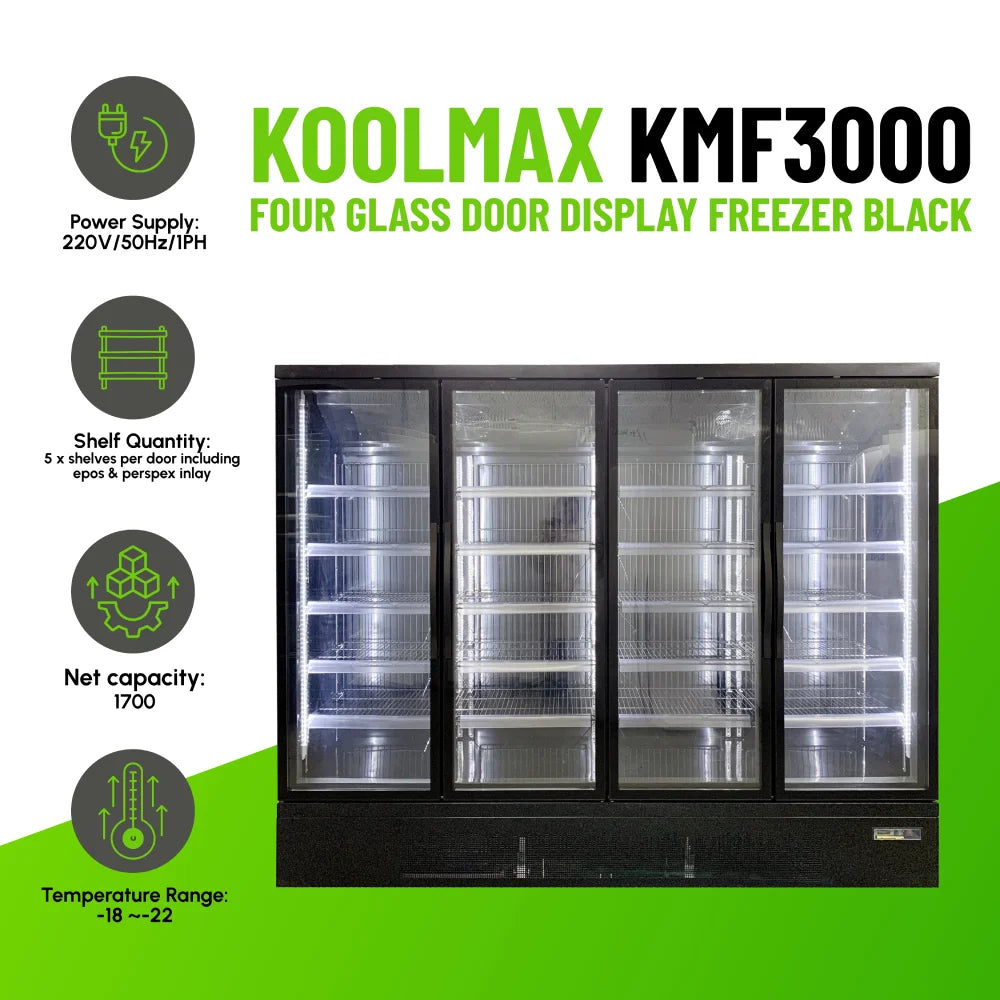 Koolmax KMF3000 Four Door Black Upright Display Freezer