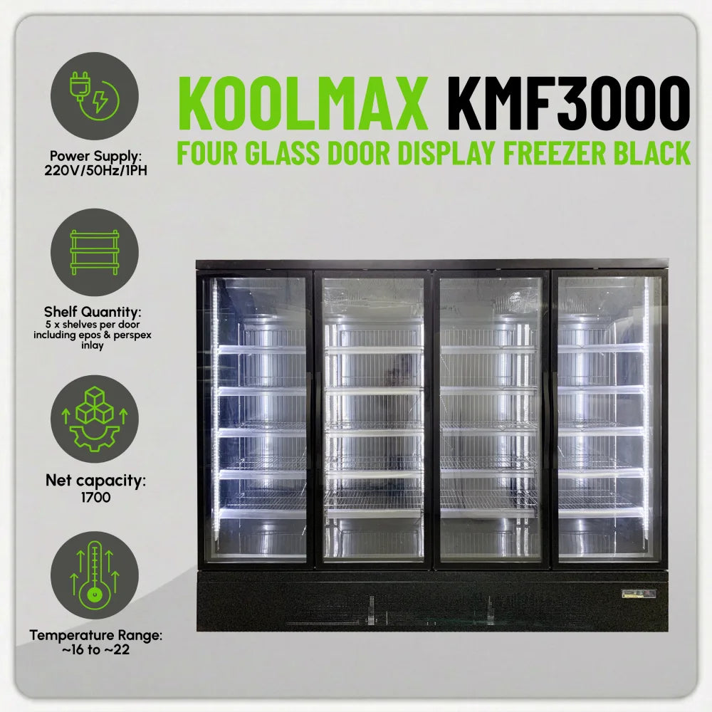 Koolmax KMF3000 Four Door Black Upright Display Freezer