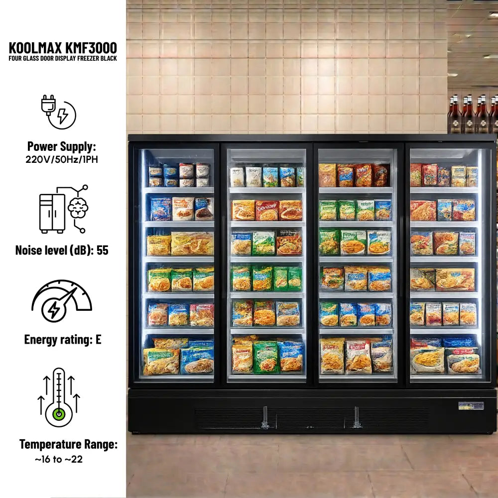 Koolmax KMF3000 Four Door Black Upright Display Freezer