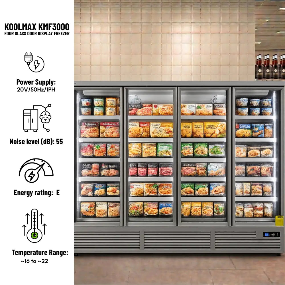 Koolmax KMF3000 Four Door Grey Upright Display Freezer