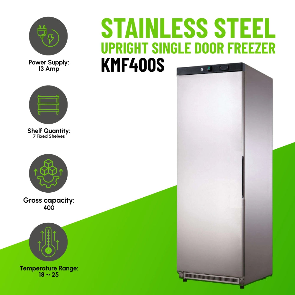 Koolmax KMF400S Single Door Upright Freezer Stainless Steel
