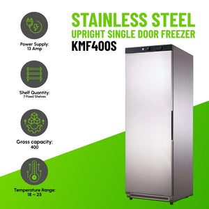 Koolmax KMF400S Single Door Upright Freezer Stainless Steel