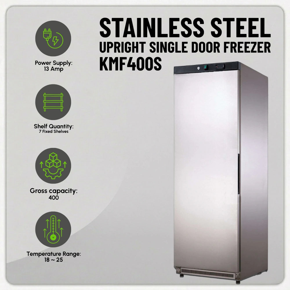 Koolmax KMF400S Single Door Upright Freezer Stainless Steel