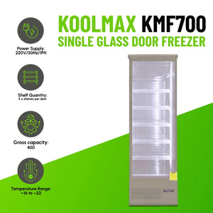 Koolmax KMF700 Single Door Grey Upright Display Freezer