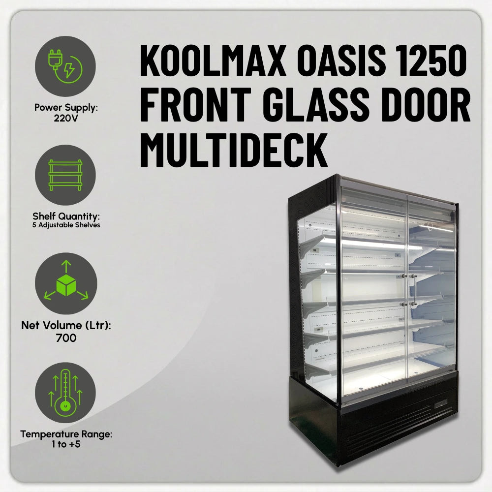 Koolmax OASIS 1250 Front Glass Door Black Multideck