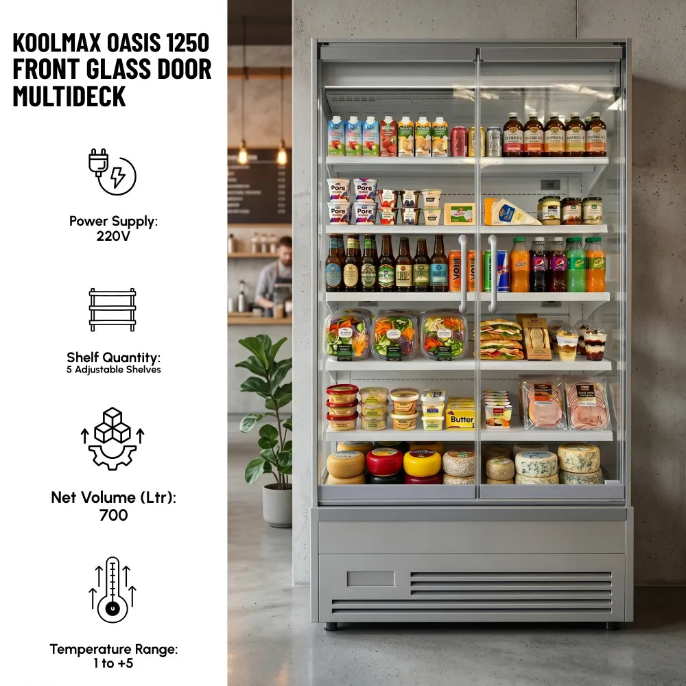 Koolmax OASIS 1250 Front Glass Door White Multideck