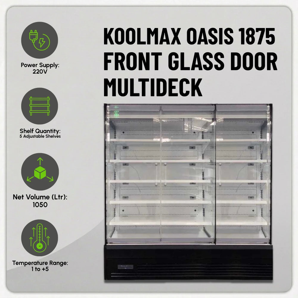 Koolmax OASIS 1875 Front Glass Door Black Multideck