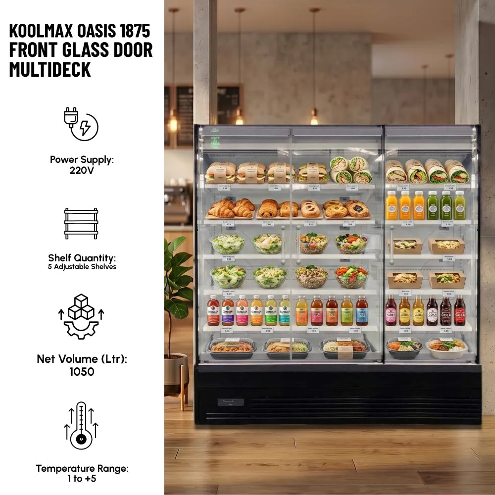 Koolmax OASIS 1875 Front Glass Door Black Multideck