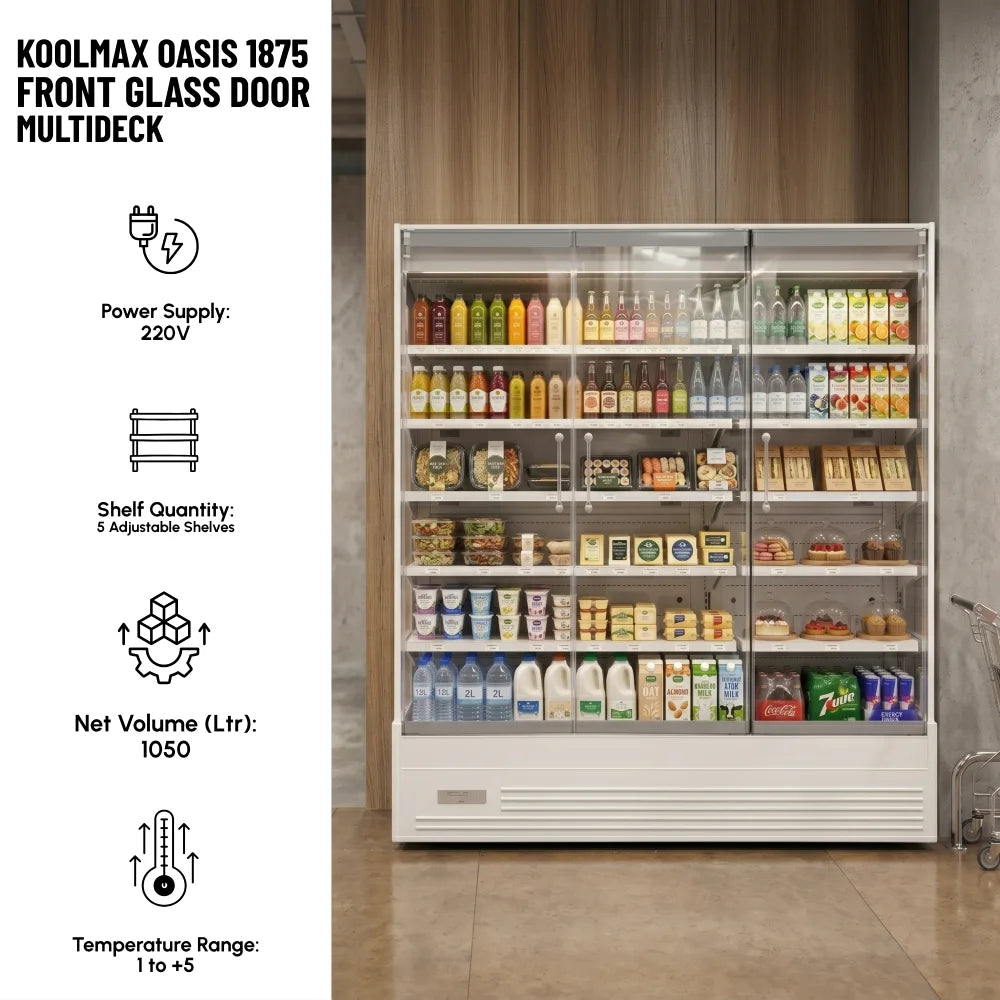 Koolmax OASIS 1875 Front Glass Door White Multideck