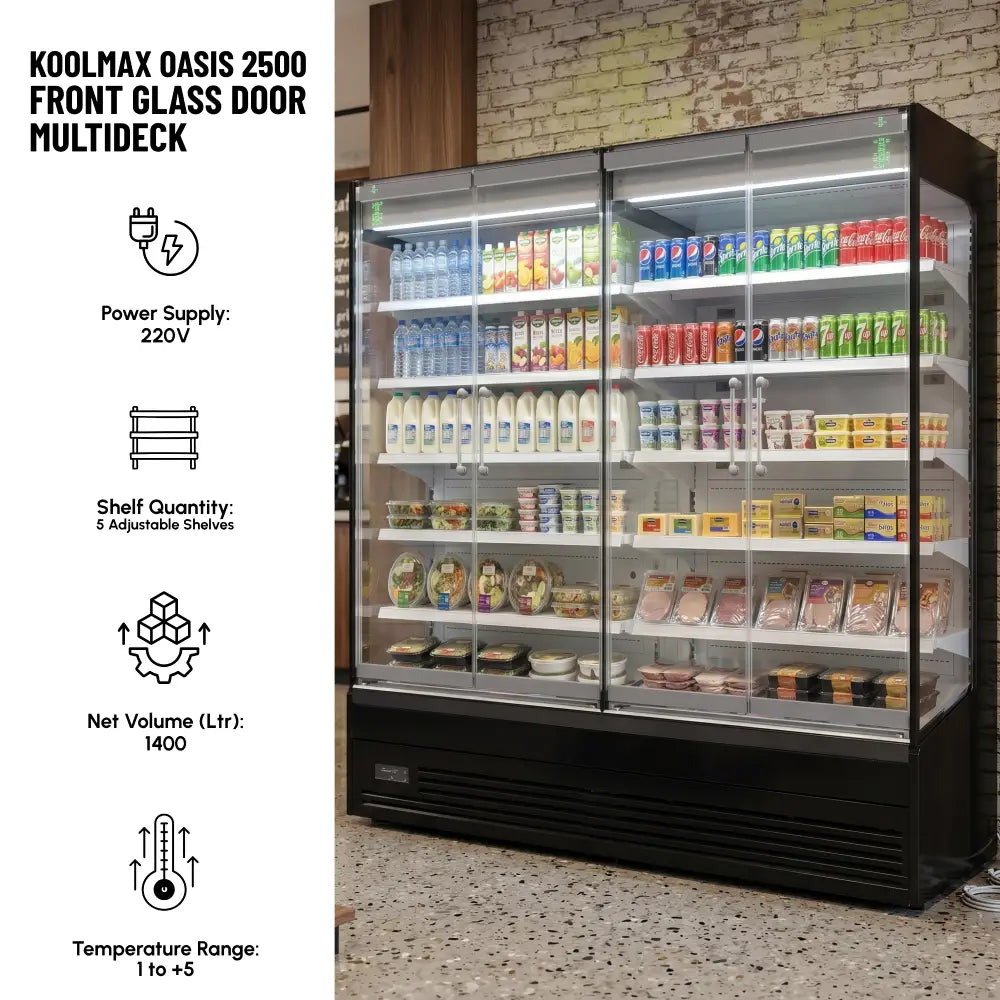 Koolmax OASIS 2500 Front Glass Door Black Multideck