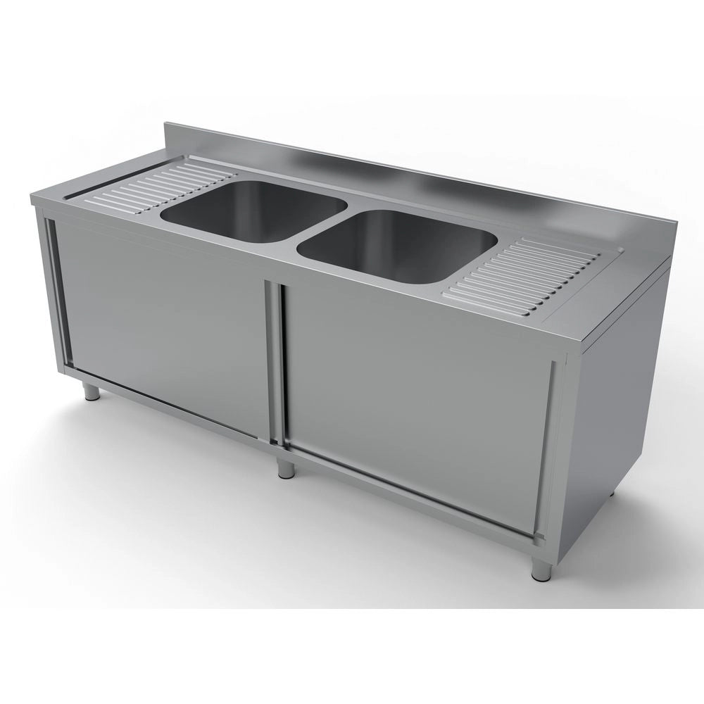 700 Two Middle Bowl Sink with Sliding Doors 2000mm