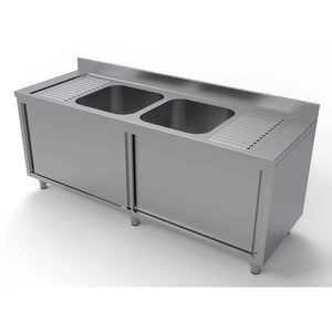 700 Two Middle Bowl Sink with Sliding Doors 2000mm