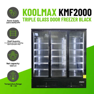 Koolmax KMF2000 Triple Door Black Upright Display Freezer